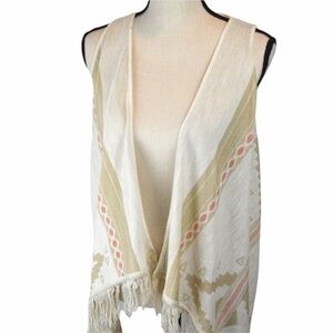 Boho Aztec Sleeveless Lightweight Knit Fringe‎ Vest, X-Small Made in USA